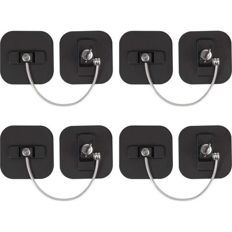 Verrou de fenêtre noir – Lot de 4 – Câble en acier inoxydable 182mm – Installation facile – Sécurise fenêtres et réfrigérateurs (1/5)
