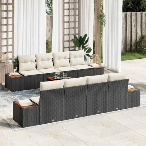 Gartensofa-set mit Kissen 9 pcs Schwarz Poly Rattan (1/5)