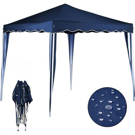 Gazebo 3x3 Pieghevole Blu Impermeabile Richiudibile Tendone Giardino Con Sacca (1/6)