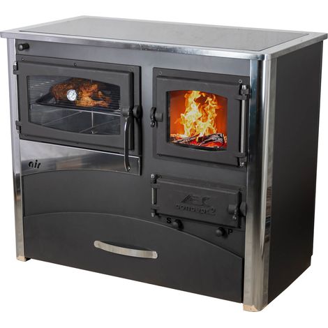 EEK A Kaminofen mit Backfach und Herdplatte mit Glaskeramik ABC Concept 2 Air Links Mehrfachbelegung Holzofen 11,6 kW Kamin Ofen Holz Werkstattofen Schwedenofen Hüttenofen Heizofen Holzofen (1/5)