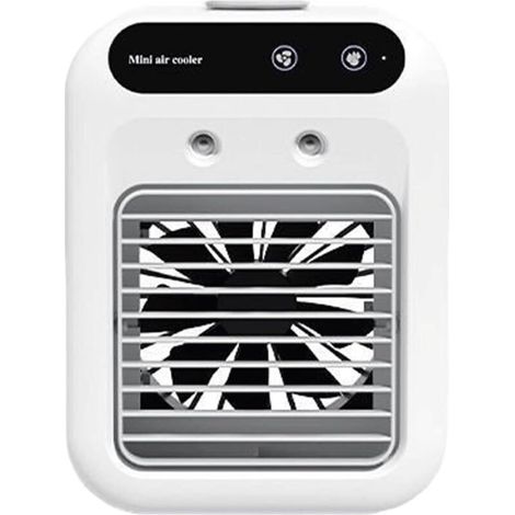 Climatiseur portable 3 en 1, mini refroidisseur d'air et humidificateur à 2 vitesses, rechargeable et silencieux, pour bureau, chambre, bureau, voiture et petite pièce (blanc) (1/4)