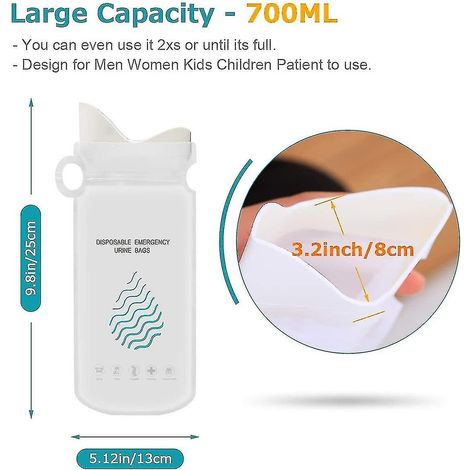Lot de 20 sacs urinaires jetables de 700 ml, sacs à urine pour le camping (1/4)