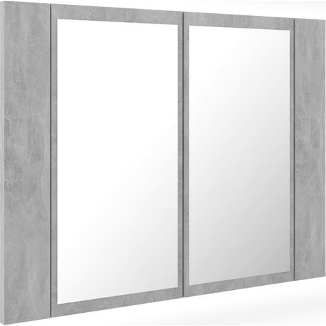 Armoire murale à miroir de salle de bain  Armoire Toilette Moderne avec miroir LED Gris béton Acrylique -33063 (1/5)