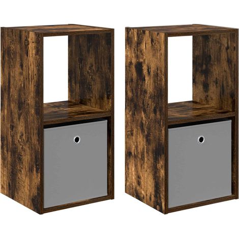 Set di 2 Comodino Armadio da Notte Mobiletto da notte Rovere fumé 35 x 32 x 68,5 cm Legno multistrato (1/5)