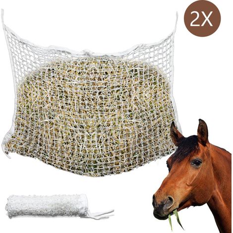 SWANEW Rete da Fieno Maglia Bianca Borsa da Fieno a Forma di Fieno per Tutta la Giornata Grande Borsa per Mangime con Piccoli Fori per Cavalli 2 pezzo 160 x 100cm (1/5)