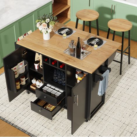mueble cocina con ruedas y almacenaje negro OKMYHOME (1/4)