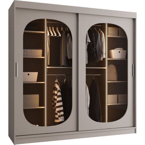 Armoire Hartford 521, Cachemire, 200x200x62cm, Portes d'armoire: Coulissantes, Nombre d'étagères: 9, LED: Disponible