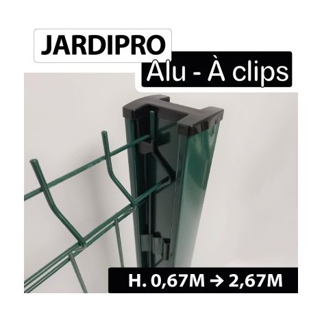 Cloture & Jardin – Poteau à clips aluminium 0,67m – Thermolaqué vert RAL 6005 – Résistant aux environnements côtiers – Pour panneaux rigides
