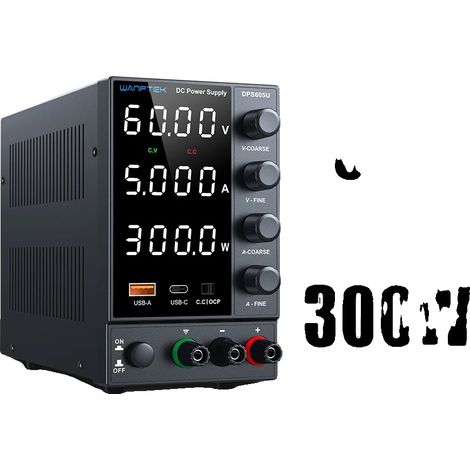 Fuente de alimentación de laboratorio de CC, voltaje ajustable, pantalla de alta precisión, DPS605U 60V 5A (1/2)