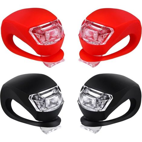 Silicone LED Bike Light Set Front and Rear - Bicycle Headlight and Taillight, Waterproof and Safety Road, Mountain Bike Light, Batteries Included, 4 Pack (2pcs White Light and 2pcs Red Light)