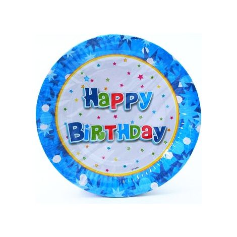 Happy Birthday Teller blau 18 cm 6 Stück