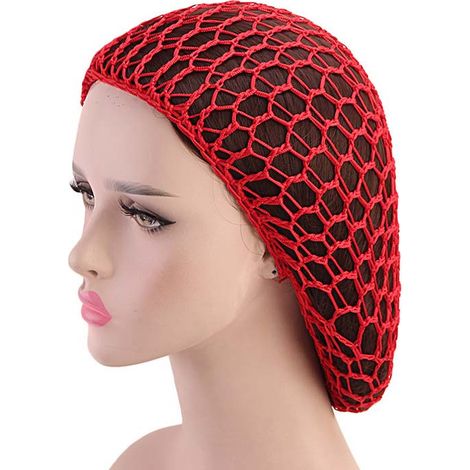 Bonnet en maille filet à cheveux pour femme au crochet, écharpe de sommeil de couleur unie, rouge