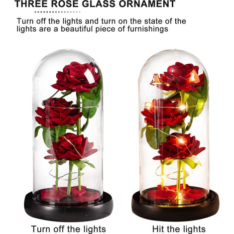 Ornement de rose sous cloche en verre avec bande LED, bénédiction romantique, fleurs artificielles pour petite amie (1/5)