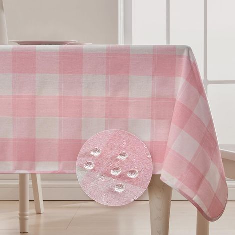 Tischdecke kariert rosa-weiß 140x180 cm, wasserabweisend, doppelseitig