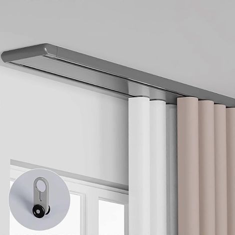 Doppelte Gardinenschiene an der Decke aus Aluminiumlegierung, 1,20 m, grau, mit Geräuschdämpfungssystem, für das Wohnzimmer (1/5)