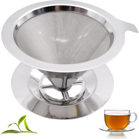 BEBUSINGOTO Filtre à Café Permanent en Acier Inox, Goutteur de Café Cône Réutilisable Filtre à Café sans Papier Filtre Cafe à Main pour 1 à 4 tasses (1/5)