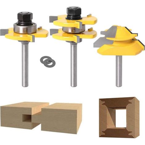 Coffret de fraises à rainurer pour défonceuse – 45° verrouillage mitre – Pour bois dur et MDF – Corps en acier durci (1/5)
