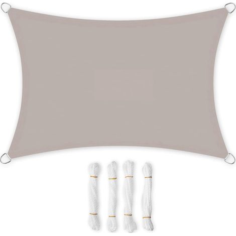 Voile d'ombrage 3 x 5 m, imperméable (colonne d'eau de 665 mm), toile en polyester indéchirable, protection UV 93 %, idéale pour terrasse, jardin ou balcon, forme rectangulaire, cordes de 2 m, coloris