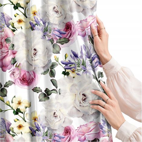 Rideau pour salon, cuisine, chambre, galon à œillets, rideaux prêts à poser, motif fleurs, 150 cm (1/5)