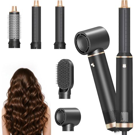 Brosse Soufflante 5 en 1, Brosse Chauffante Brushing et Air Styler avec Têtes Amovibles (fer Friser, Volumatrice, Lissante, Boucleur), de Voyage Légers pour Femmes et Hommes (Matte) (1/5)