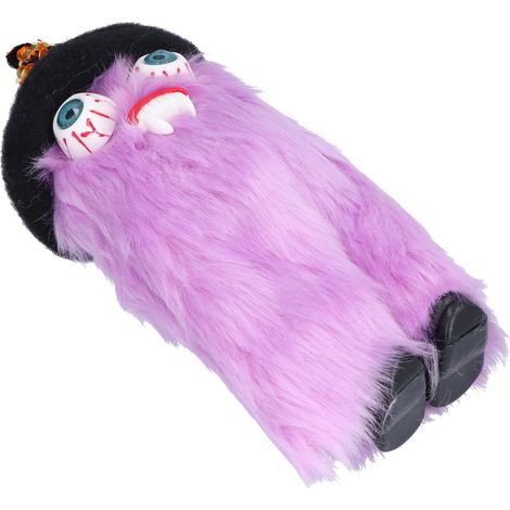 Peluche nain sorcière chapeau et dent vampire décoration Halloween violet (1/5)