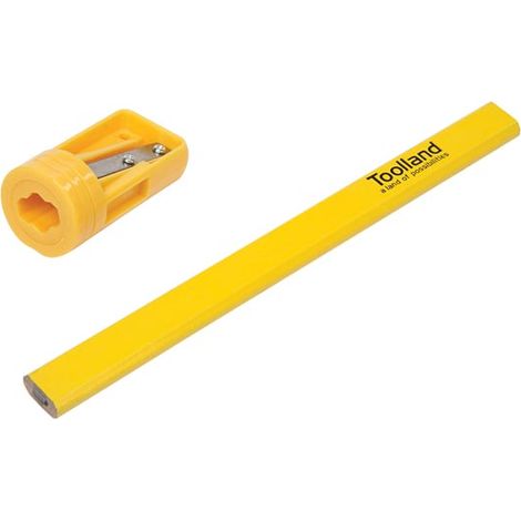 Toolland Set di 12 matite da falegname + temperamatite di colore giallo con logo (1/3)