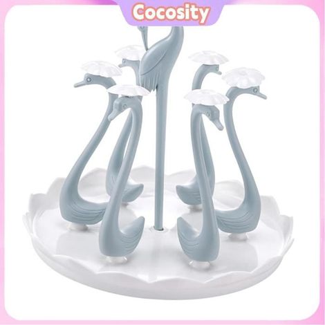 Cocosity Égouttoir à tasses Porte-gobelet en forme de cygne avec plateau d'égouttement rotatif, table corbeille Bleu 6 têtes (1/5)