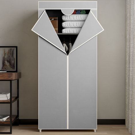 BAKAJI Armadio Guardaroba con Struttura Tubolare in Metallo, Mobile Salvaspazio con Rivestimento in Tessuto TNT, Zip di Chiusura e Asta Appendiabiti da Campeggio, 70 x 46 x 160 cm (Grigio) (1/5)