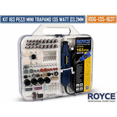 RDG-135-163T KIT MINI TRAPANO SMERIGLIATORE 163 PEZZI PER TAGLIO LEVIGATURA INCISIONE FORATURA (1/5)