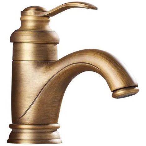 Robinet de lavabo de salle de bain en laiton antique, robinet mitigeur - monotrou à poignée unique (1/3)