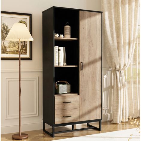 Libreria alta 80 x 40 x 180 cm con 1 porta, 2 cassetti e 3 vani HAVRYA (1/5)