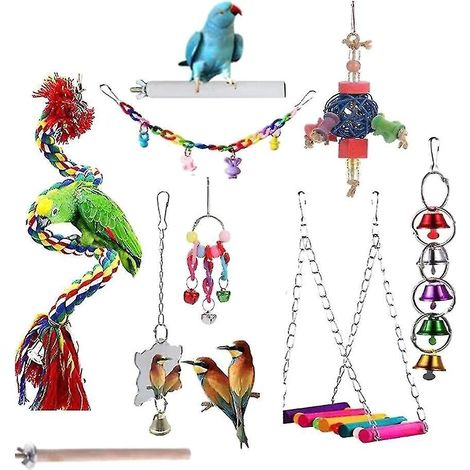 Ensemble de 9 jouets pour oiseaux : balançoire élastique pour perruches, calopsittes et aras (1/3)