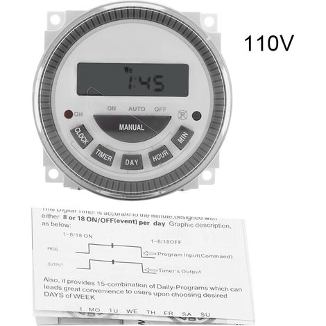 Interrupteur horaire numérique programmable 7 jours 16A 110V TM-619H-1, relais temporisé de sortie pour prises (1/5)