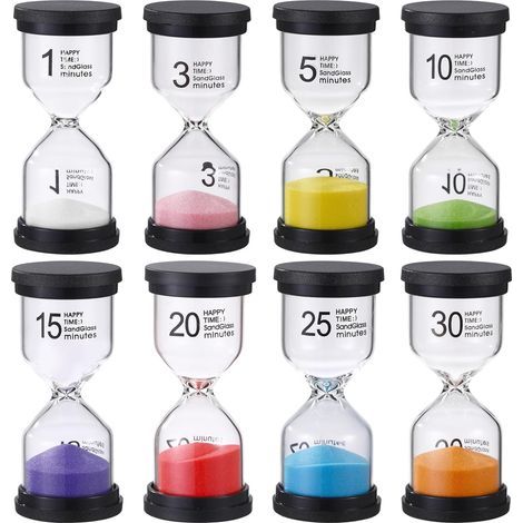 Set of 8 Colorful Sand Timers for Kids 1/3/5/10/15/20/25/30 Minutes, Suitable for Kids Life, Learning, Playing Time Measurement, Kitchen, Office, School Decoration (1/5)