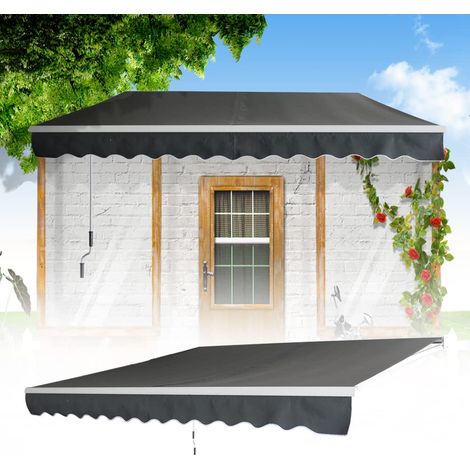 Markisen Gelenkarmmarkise 3x2,5m Markise Sonnenschutz Balkon Alu Markisenabdeckung Polyester Wasserdicht Klemmmarkise Anti-UV Sichtschutz Dunkelgrau NAIZY (1/5)