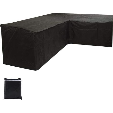 Housse de protection en forme de L pour meubles de jardin, patio, imperméable, coupe-vent, avec sac de rangement pour extérieur (noir,215x215x87cm) (1/4)