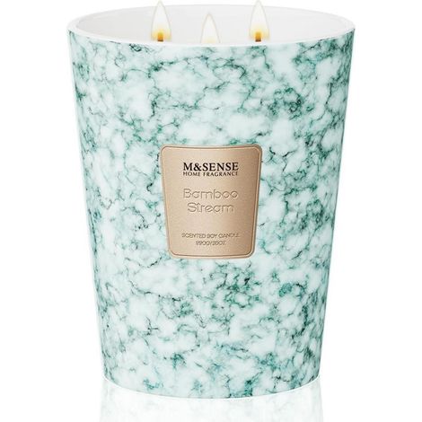 Bougie parfumée 990g Bambus-Bach cire de soja avec 3 mèches, 150h de combustion