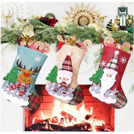 Lot de 3 Chaussette de Noel, Petit Chaussettes de Noël à Suspendre Jute Cheminée Personnalisé Mini Bas de Noël, Mini Sac Cadeau (1/5)