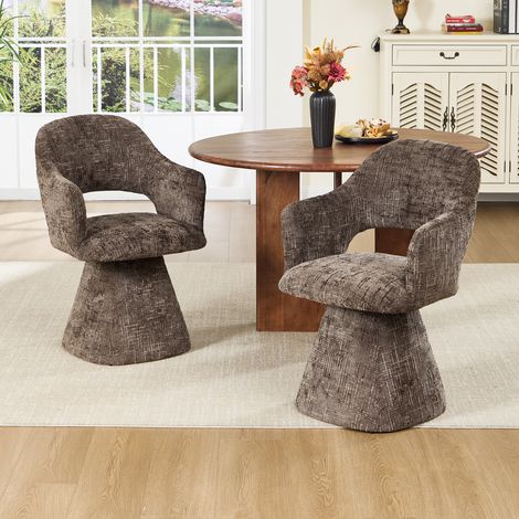 Wahson Lot de 2 Chaise en Chenille, Chaise de Salle à Manger Moderne, Fauteuil de Salon Pivotante Rétro et Élégant Chaise de Cuisine avec Dossier, Brun (1/5)