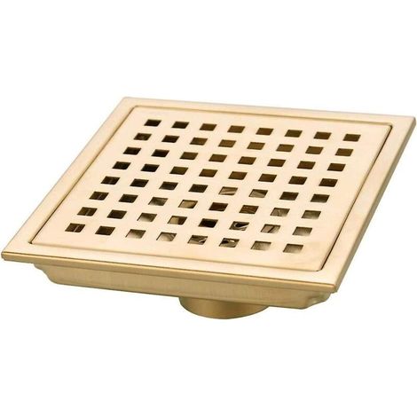 [NON UTILIZZATO] Piletta di scarico per doccia quadrata in oro spazzolato, griglia per scarico cucina in acciaio inox 304, scarico ad alta portata 150 mm