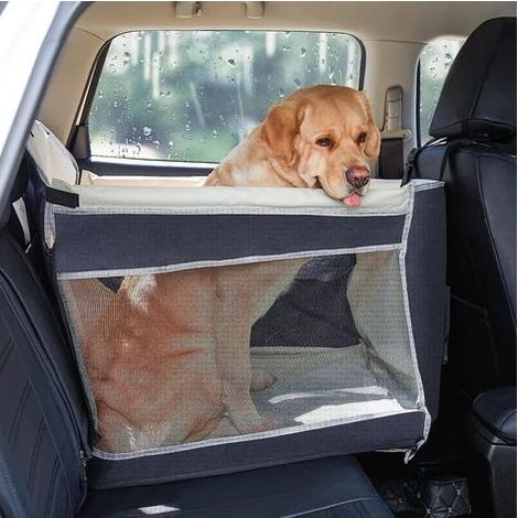 Besonders stabiler Hundeautositz, Autokissen für kleine und mittelgroße Hunde, Vorder-/Rücksitz, inklusive Sicherheitsnetz, wasserdichte und kratzfeste Autoabdeckung, Grau (1/5)