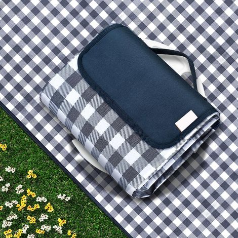 Couverture de Pique-Nique 150 × 100 cm Imperméable, Motif Vichy, Pliable, Lavable et Anti-Sable pour Plage et Camping (1/5)