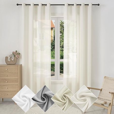 WOLTU 2x Cortinas Interiores Semitransparentes Modernas 100% Poliéster con Anillas Crema 135x245cm ,Cortina sin correas