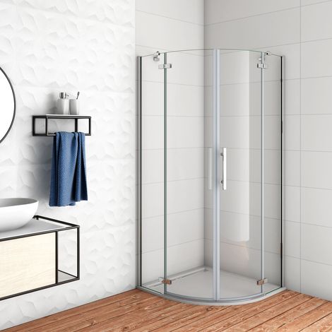 Duschtür 90x90x195cm Duschkabine Runddusche Viertelkreis 6mm ESG NANO Glas (1/5)