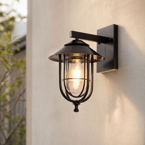 Applique murale extérieure étanche IP65 en aluminium et verre, design cage oiseau ou bambou, hauteur 29cm, ampoule LED tricolore 12W incluse (1/4)