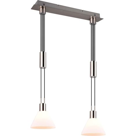 STANLEY SOSPENSONE METALLO ACCIAIO CON 2 DIFFUSORI VETRO BIANCO CON SISTEMA SALISCENDI L. 55CM ATTACCO E27 (1/4)
