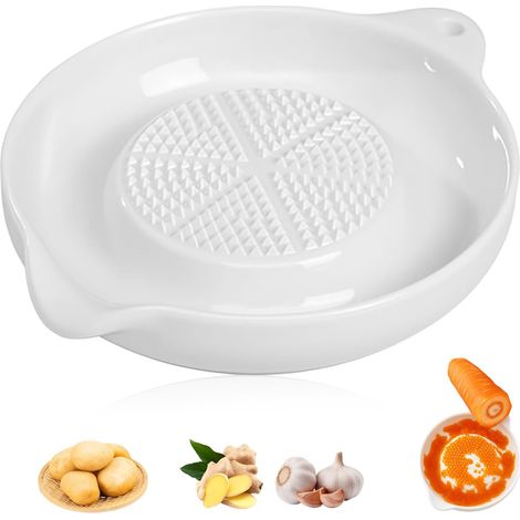 Râpe en céramique, râpe à ail, assiette en céramique avec pinceau, assiette pour cuisine familiale, compote de pommes, citron, gingembre, jus de fruits, 11 x 9,2 cm, blanc (1/5)
