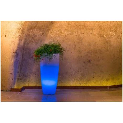 Vaso luminoso da giardino in resina bianca per esterno.