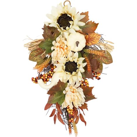 Guirlande Automnale En Forme De Goutte - Pommes De Pin Fausse Citrouille Feuilles D'érable Tournesols - Décoration Intérieure Extérieure Pour Porte Cheminée Mur Porche - 60 cm (1/5)
