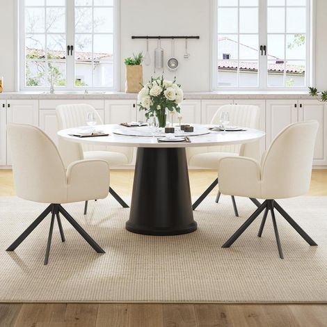 4er Set Esszimmerstühle drehbar mit Armlehne aus Chenille, beige (1/5)